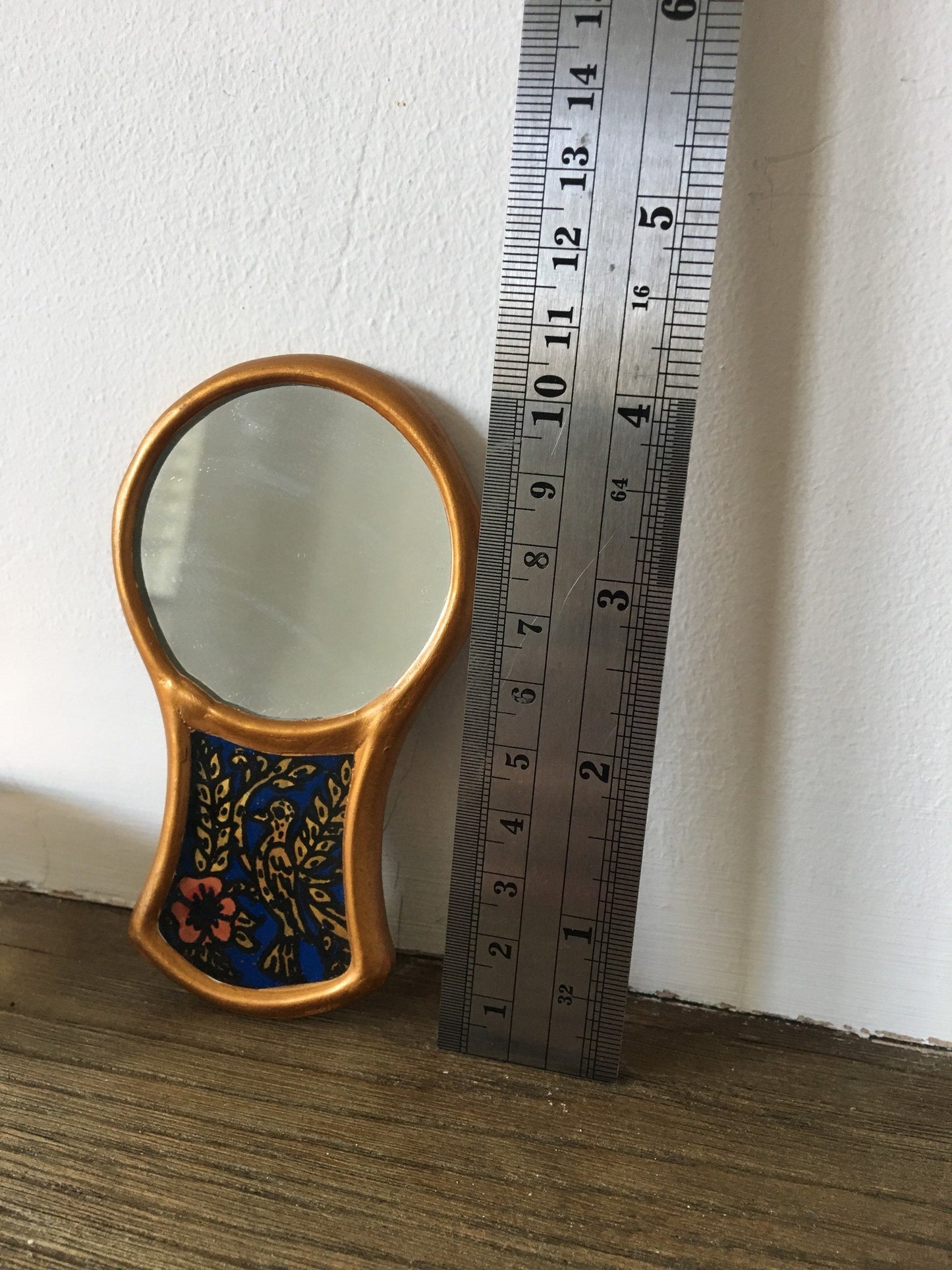 Hand mirror, Hand painted glass mirror