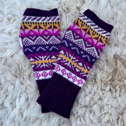 Alpaca Blend Fair Isle Fingerless Gloves- Purple