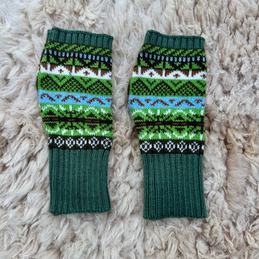 Alpaca Blend Fair Isle Fingerless Gloves- Green