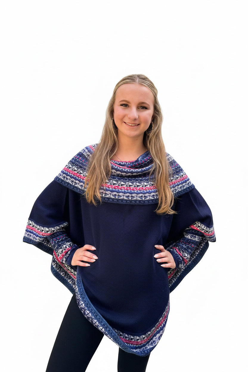 Navy Blue Alpaca Poncho