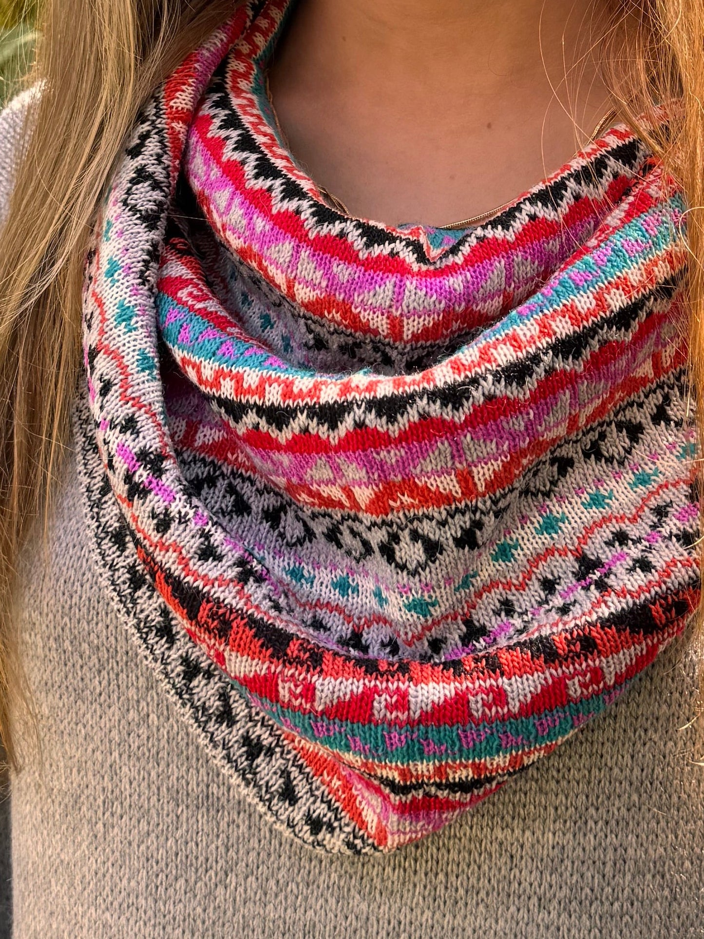 Grey and Pink Alpaca Poncho