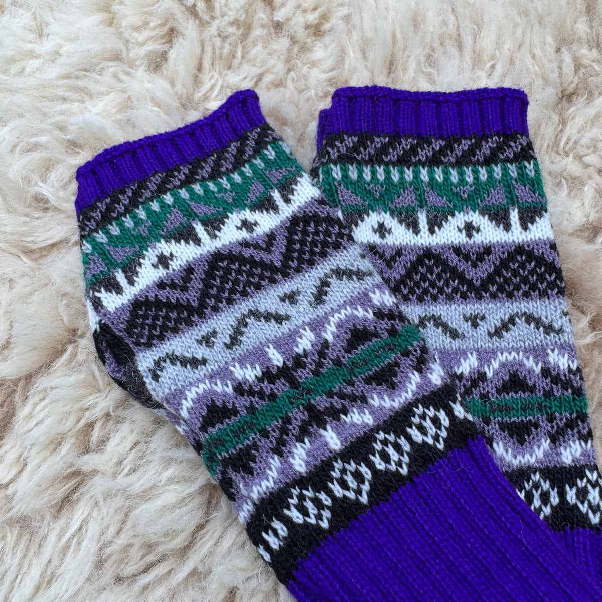 Alpaca Blend Fair Isle Fingerless Gloves- Purple