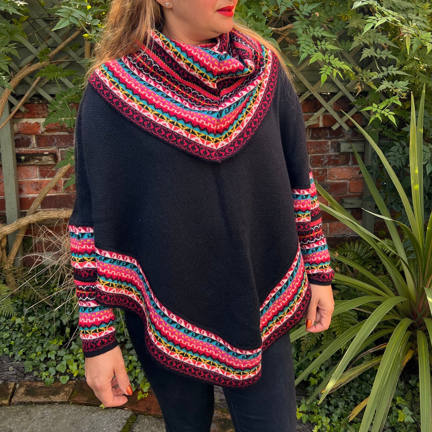 Black and Pink Alpaca Poncho