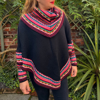 Black and Pink Alpaca Poncho