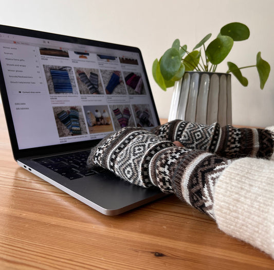 Alpaca Fingerless Gloves - Fair Isle Style