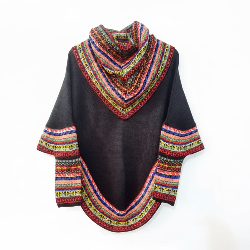 Black and Red Alpaca Poncho