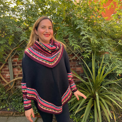 Black and Pink Alpaca Poncho