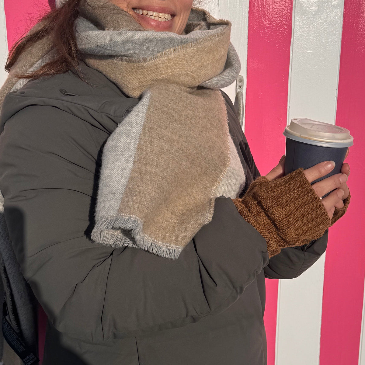 Brown Alpaca Blend Cable Knit Fingerless Gloves