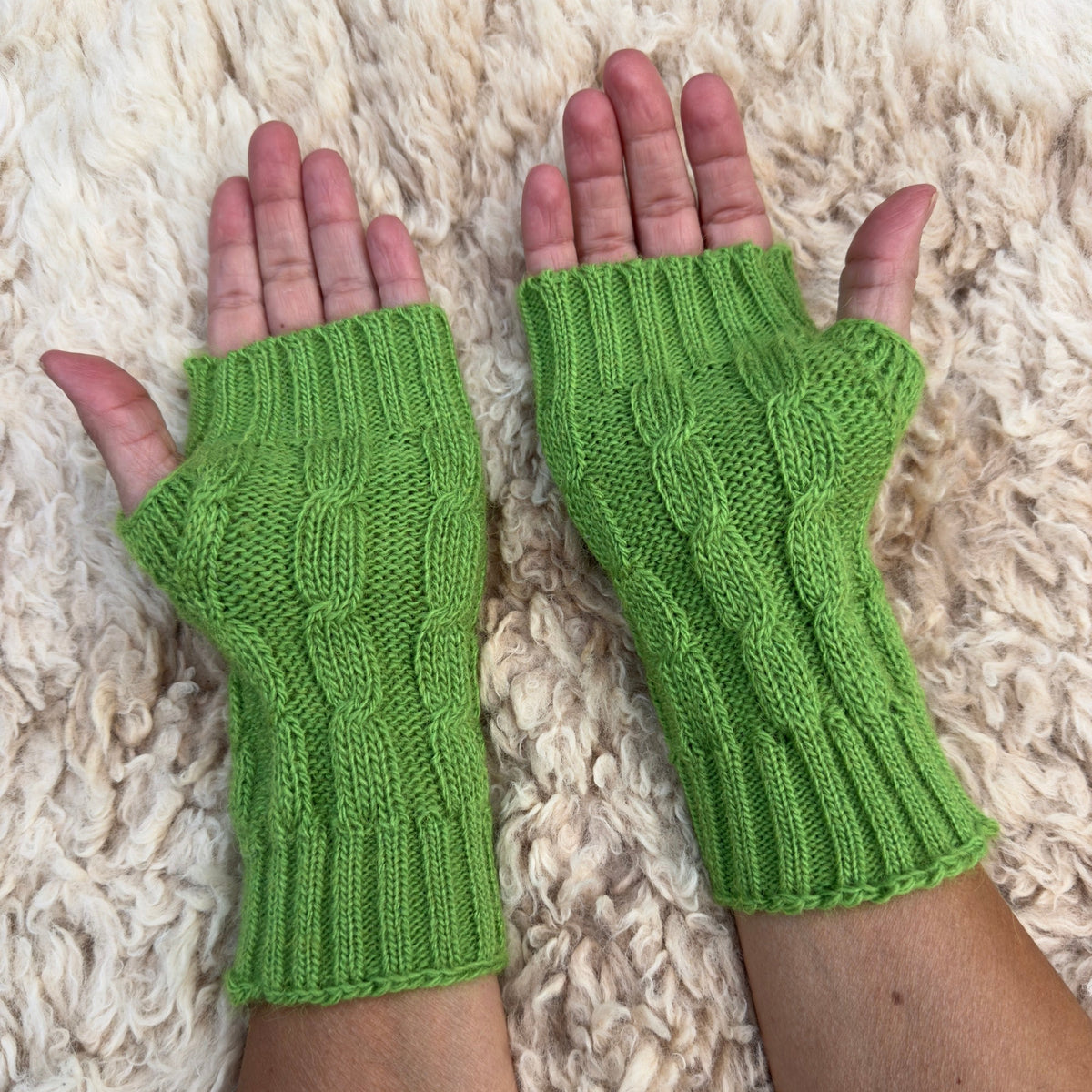 Alpaca Blend Cable Knit Fingerless Gloves