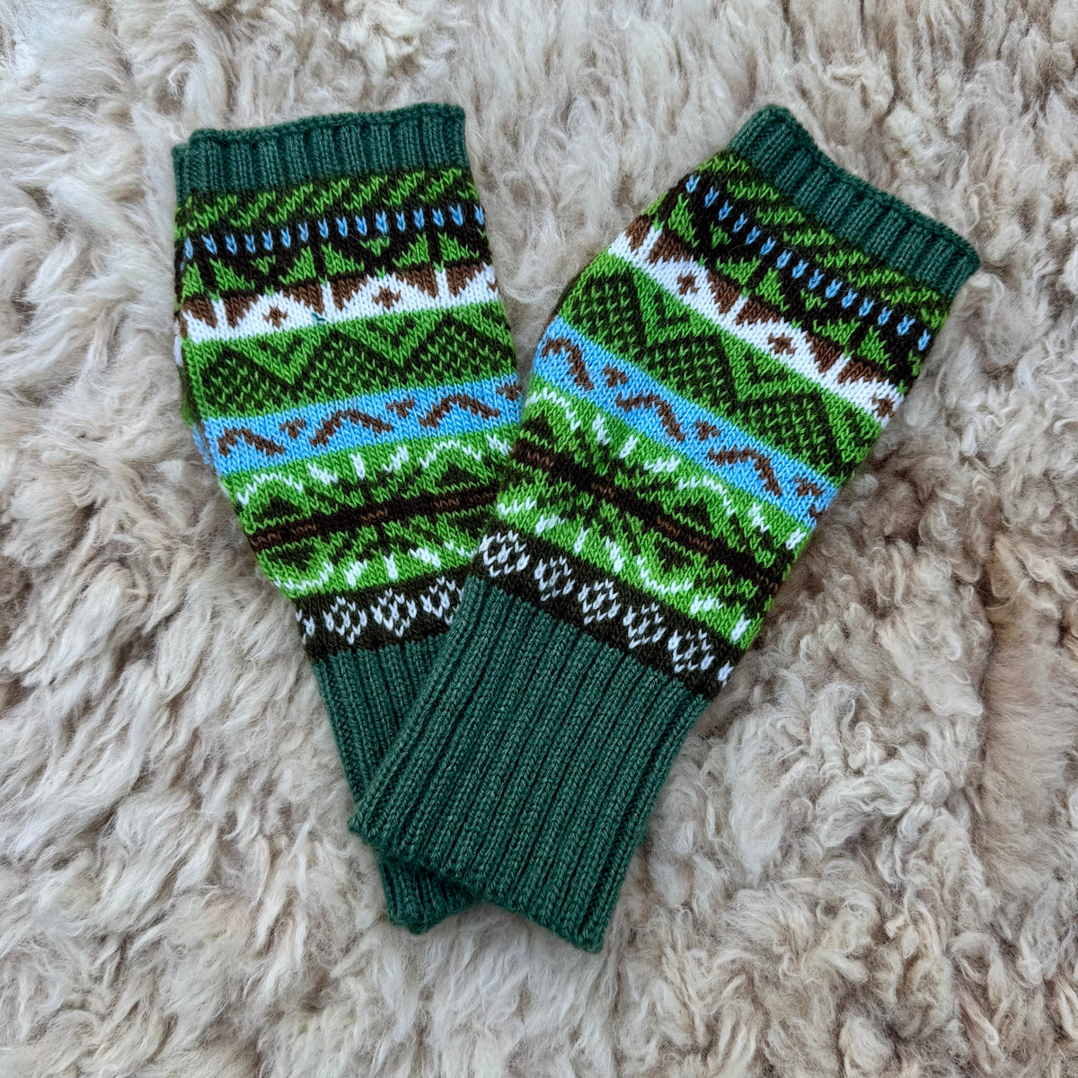 Alpaca Blend Fair Isle Fingerless Gloves- Green