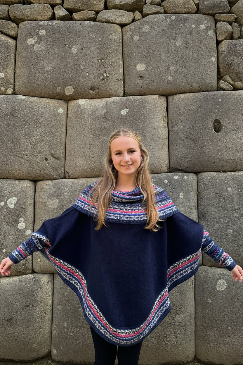 Navy Blue Alpaca Poncho