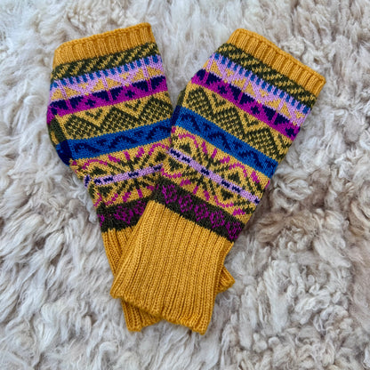 Alpaca Blend Fair Isle Fingerless Gloves- Mustard