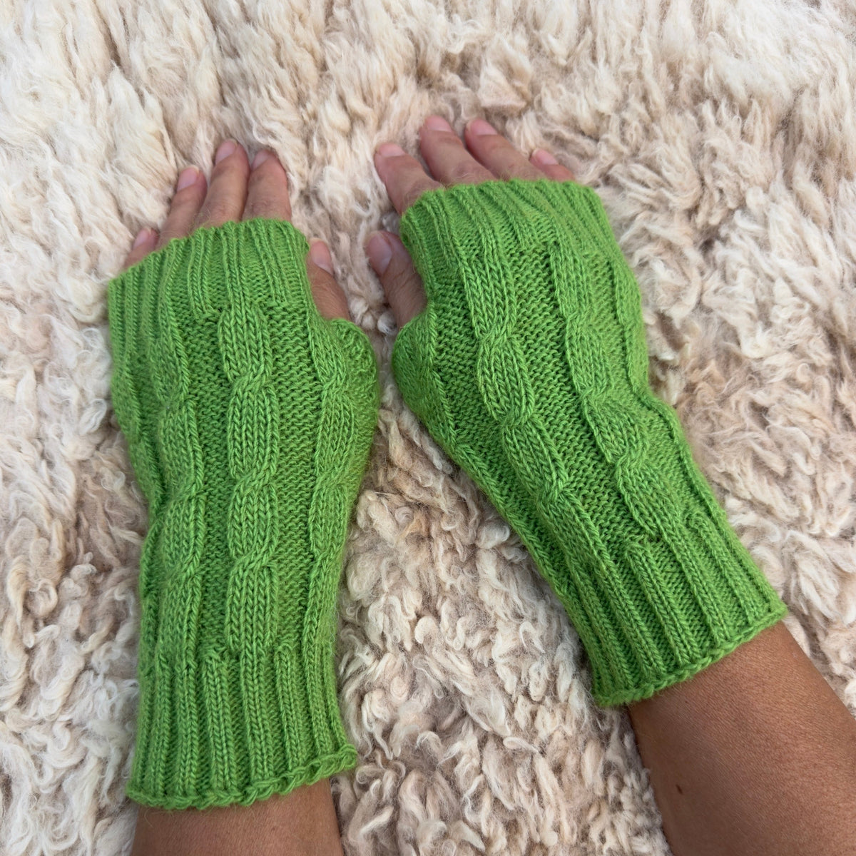 Alpaca Blend Cable Knit Fingerless Gloves