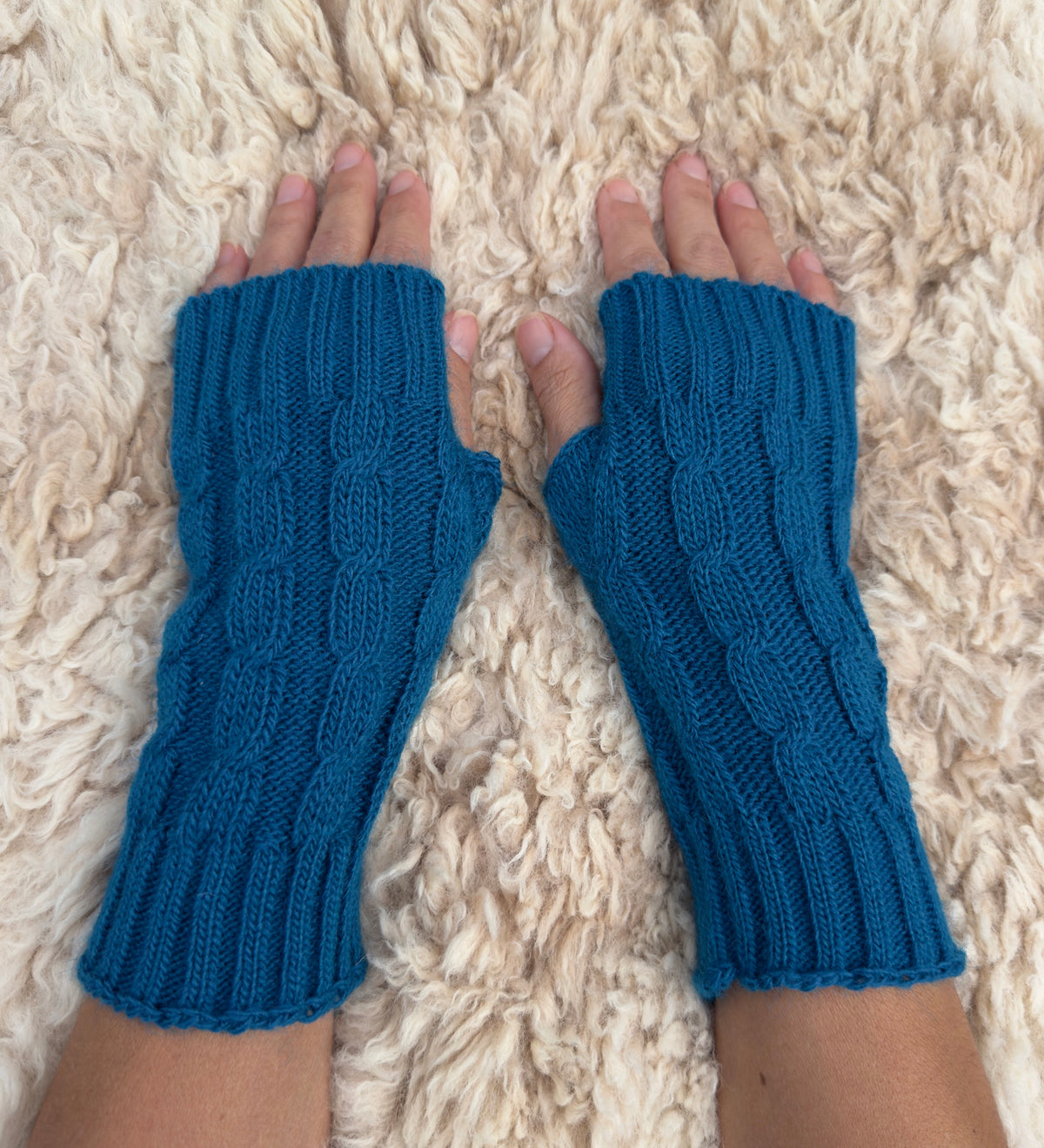 Teal Alpaca Blend Cable Knit Fingerless Gloves