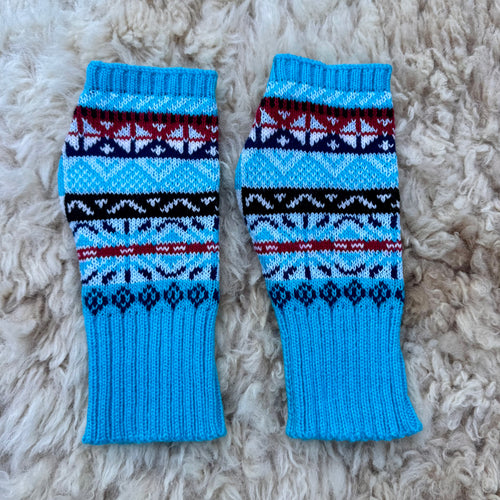 Alpaca Blend Fair Isle Fingerless Gloves- Turquoise