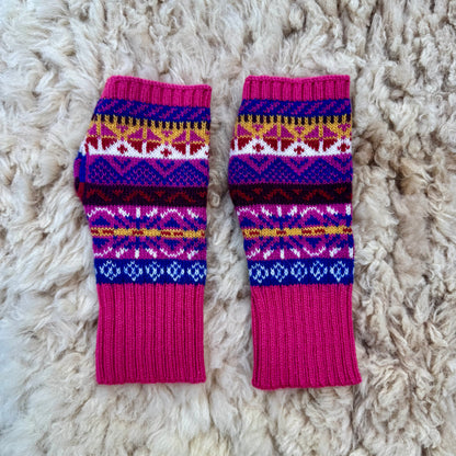 Alpaca Blend Fair Isle Fingerless Gloves- Pink