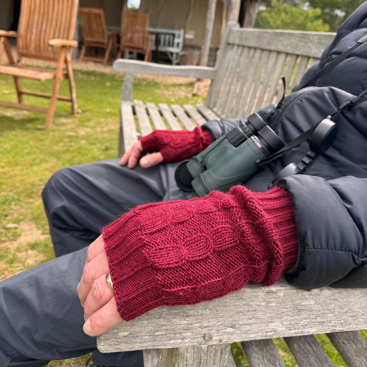 Burgundy Alpaca Blend Cable Knit Fingerless Gloves