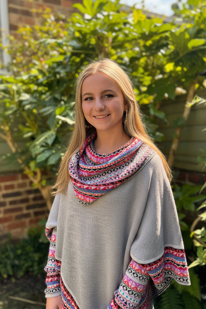 Grey and Pink Alpaca Poncho
