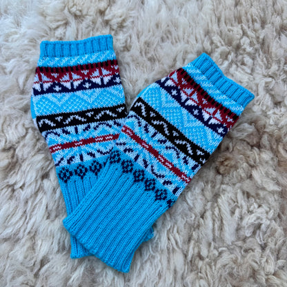 Alpaca Blend Fair Isle Fingerless Gloves- Turquoise