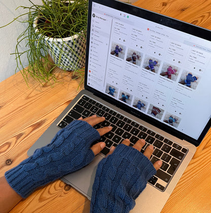 Blue Alpaca Blend Cable Knit Fingerless Gloves