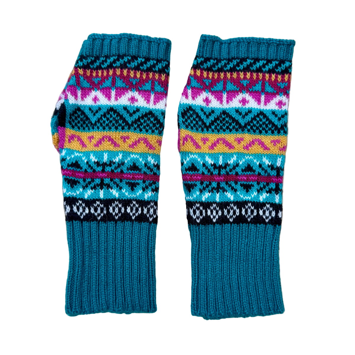 Alpaca Blend Fair Isle Fingerless Gloves- Green