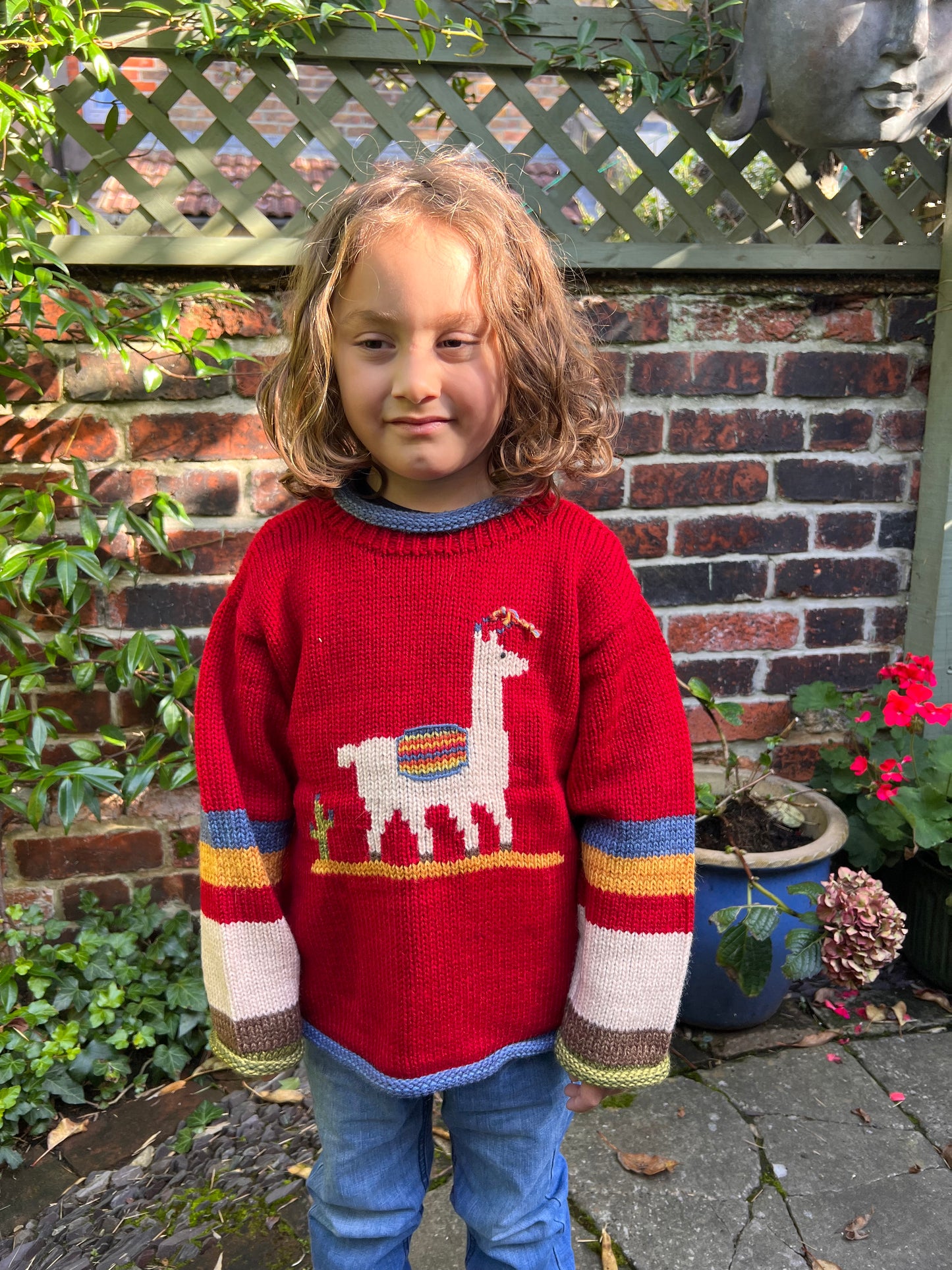 Toddler llama knit jumper, red llama pullover made from alpaca wool, Llama sweater, Llama gilrl boy clothing