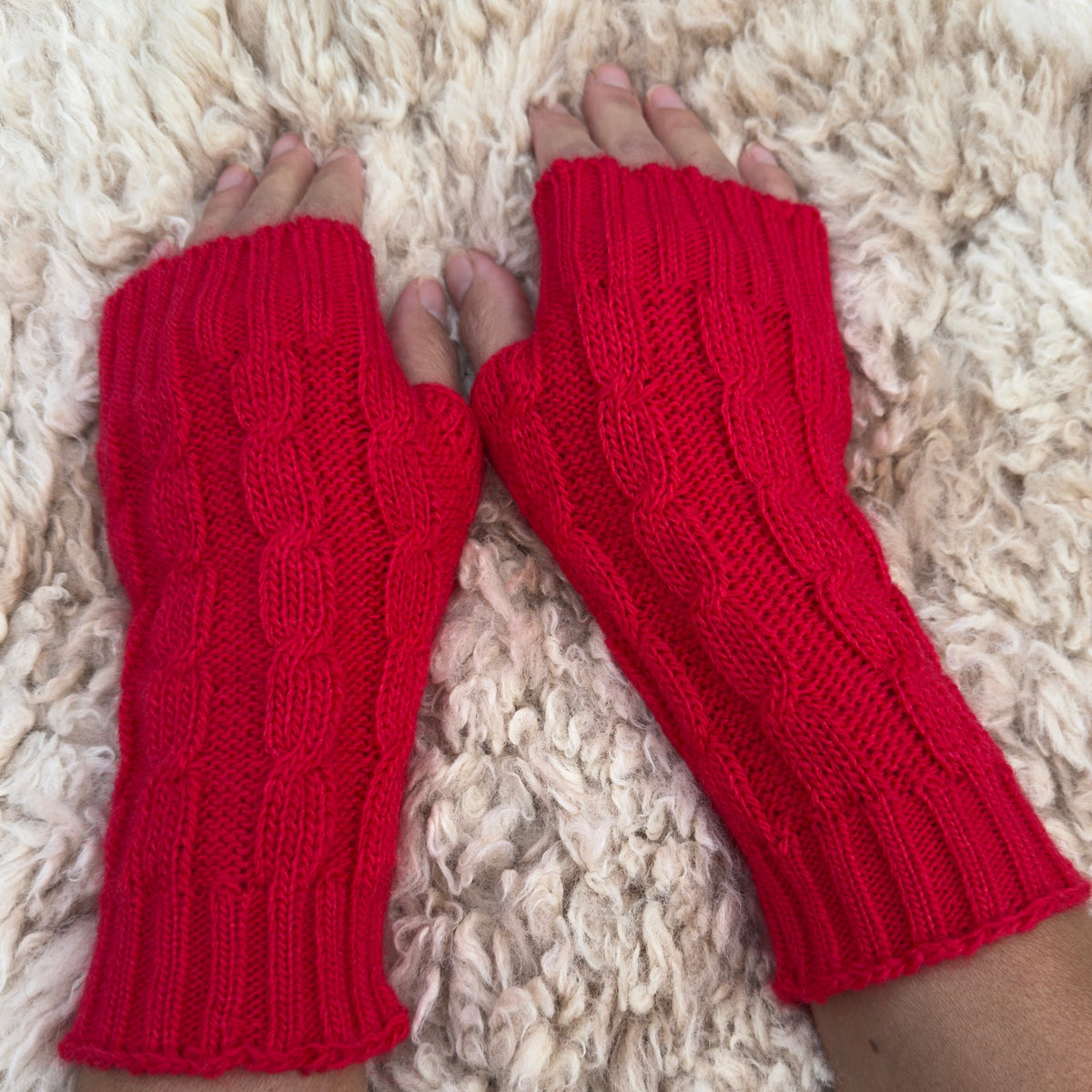 Navy Alpaca Blend Cable Knit Fingerless Gloves