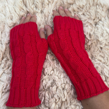 Navy Alpaca Blend Cable Knit Fingerless Gloves