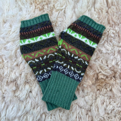 Alpaca Blend Fair Isle Fingerless Gloves-Olive Green
