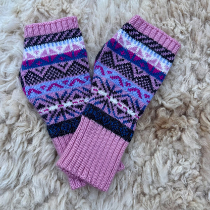 Alpaca Blend Fair Isle Fingerless Gloves- Pink