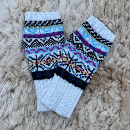 Alpaca Blend Fair Isle Fingerless Gloves- White