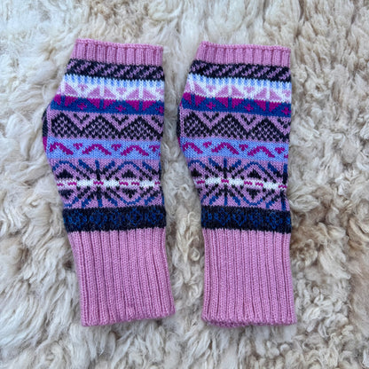 Alpaca Blend Fair Isle Fingerless Gloves- Pink