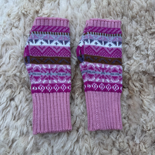 Alpaca Blend Fair Isle Fingerless Gloves - Pink