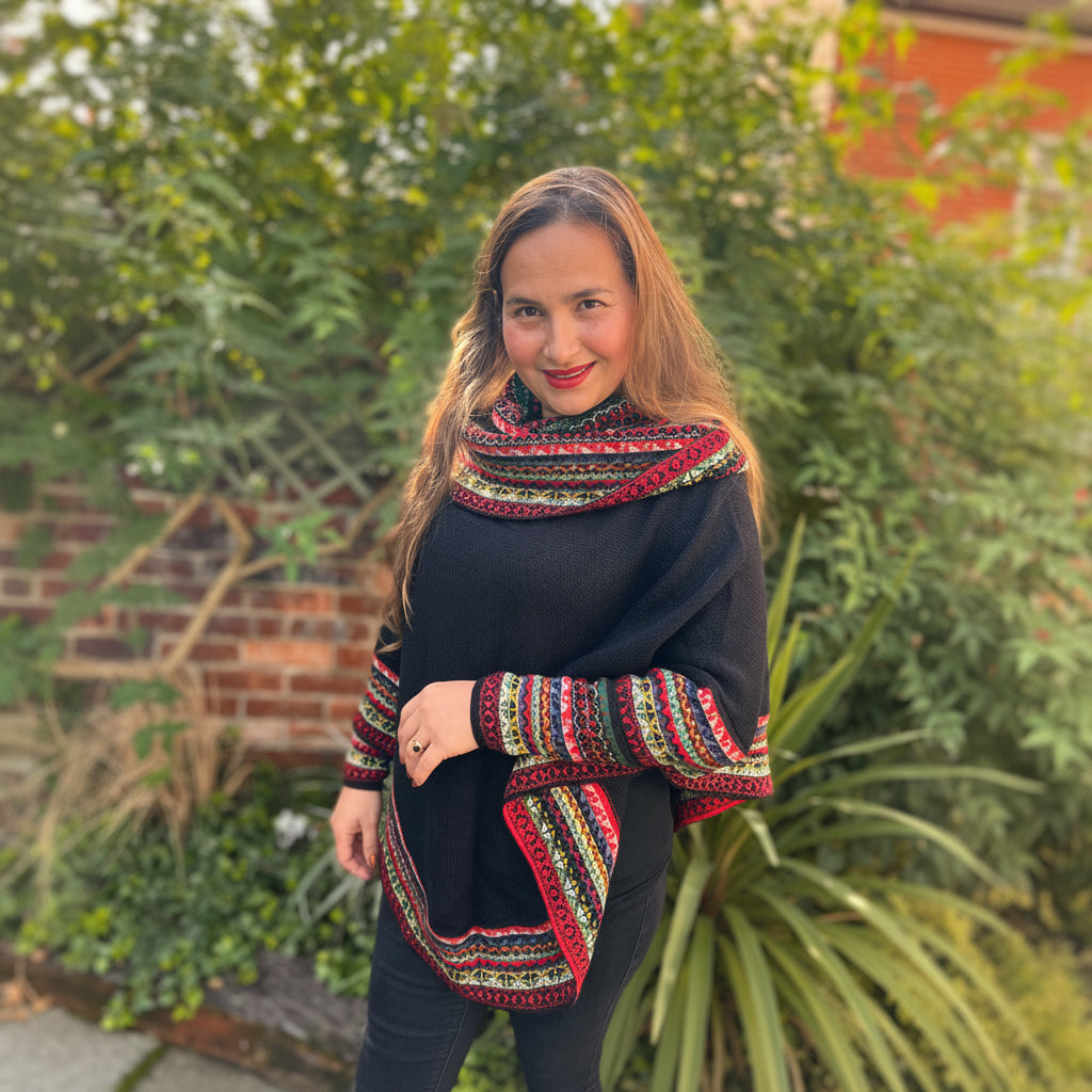 Black and Red Alpaca Poncho