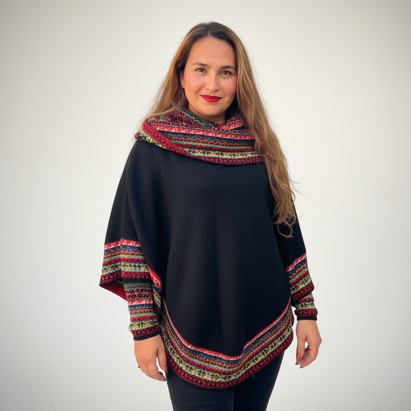 Black and Red Alpaca Poncho