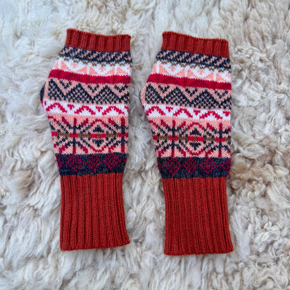 Alpaca Blend Fair Isle Fingerless Gloves- Terracota