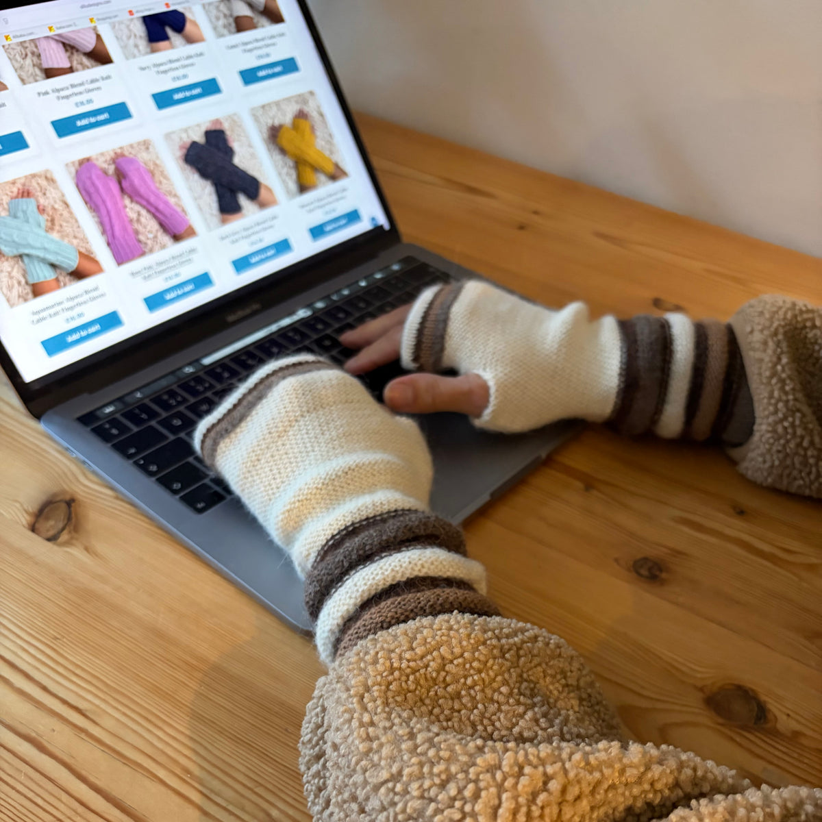 Cream Baby Alpaca Fingerless Gloves | Natural Ivory Wrist Warmers
