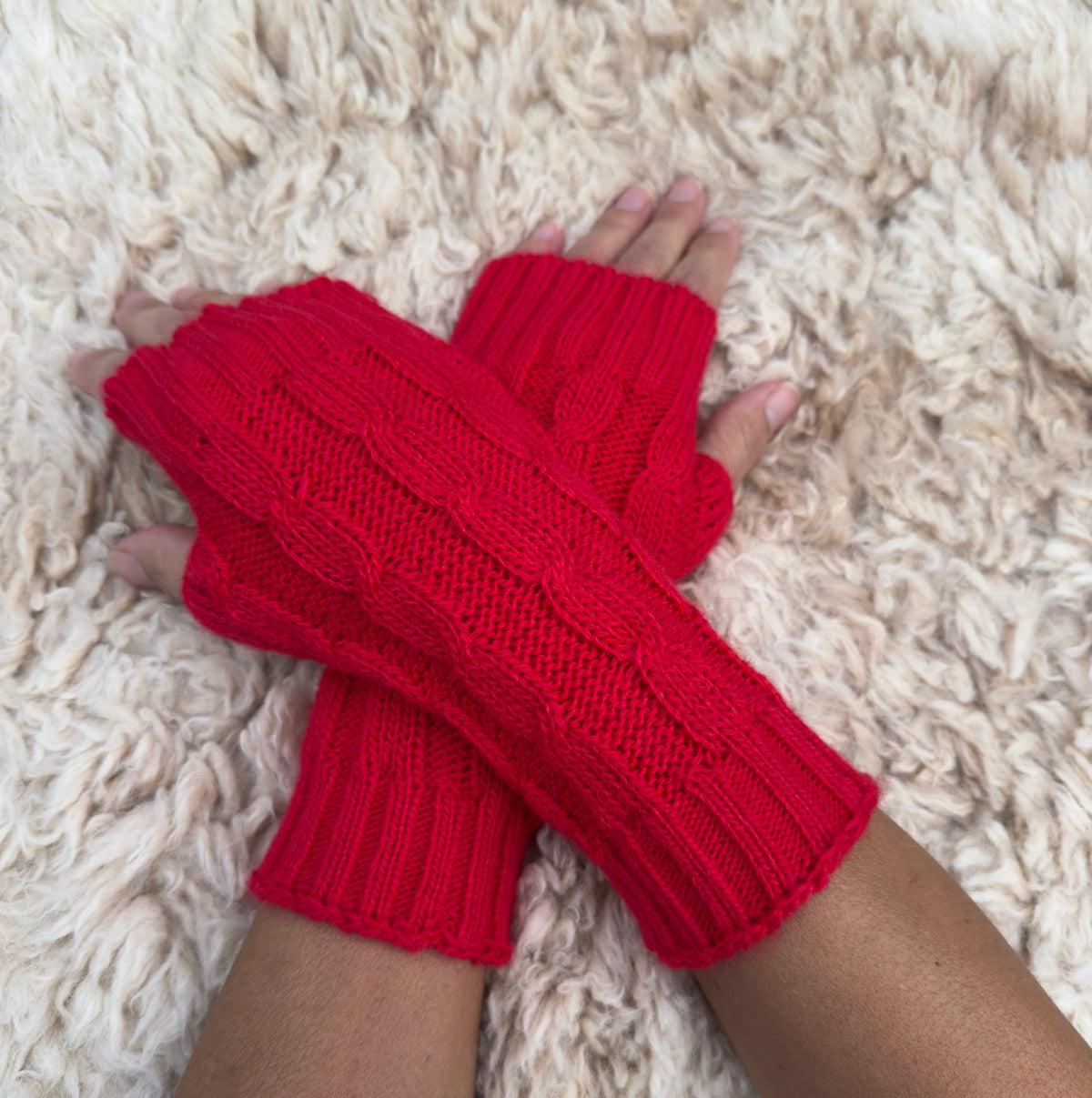 Navy Alpaca Blend Cable Knit Fingerless Gloves