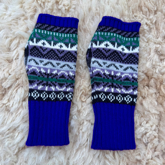 Alpaca Blend Fair Isle Fingerless Gloves- Purple
