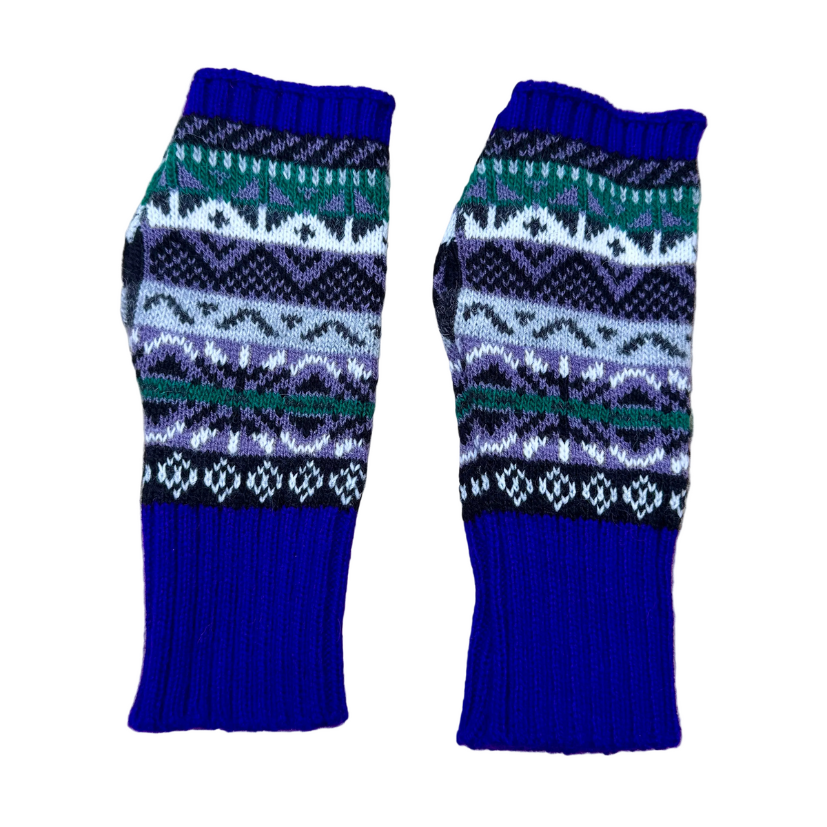 Alpaca Blend Fair Isle Fingerless Gloves- Purple