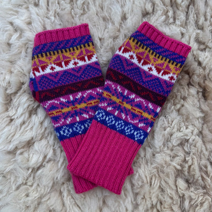 Alpaca Blend Fair Isle Fingerless Gloves- Pink