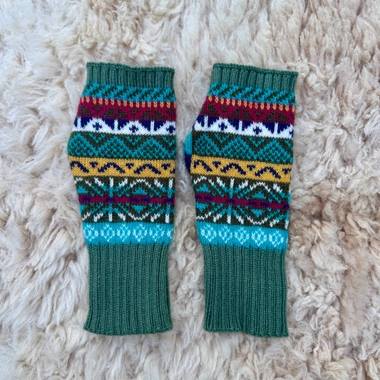 Alpaca Blend Fair Isle Fingerless Gloves- Sage Green