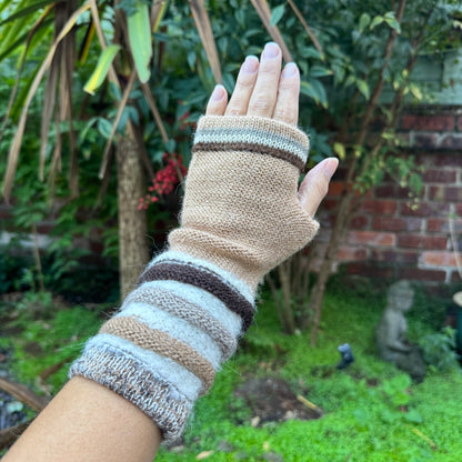 Camel Baby Alpaca Fingerless Gloves | Natural Beige Wrist Warmers