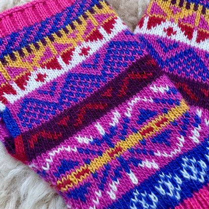 Alpaca Blend Fair Isle Fingerless Gloves- Pink