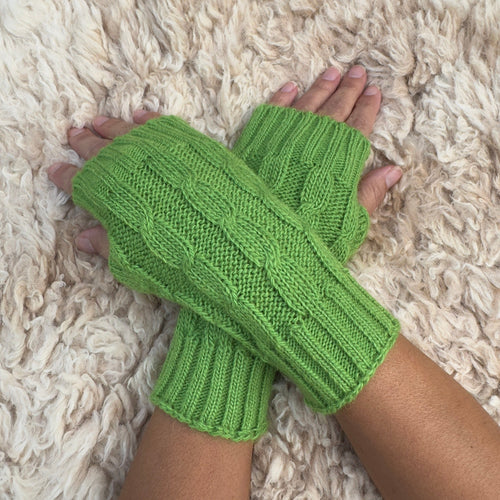 Alpaca Blend Cable Knit Fingerless Gloves