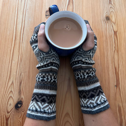 Alpaca Fingerless Gloves - Fair Isle Style