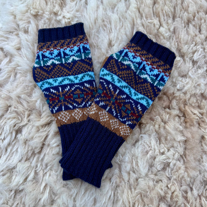 Alpaca Blend Fair Isle Fingerless Gloves- Blue