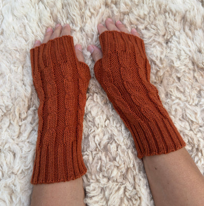 Terracotta Cable Knit Alpaca Fingerless Gloves