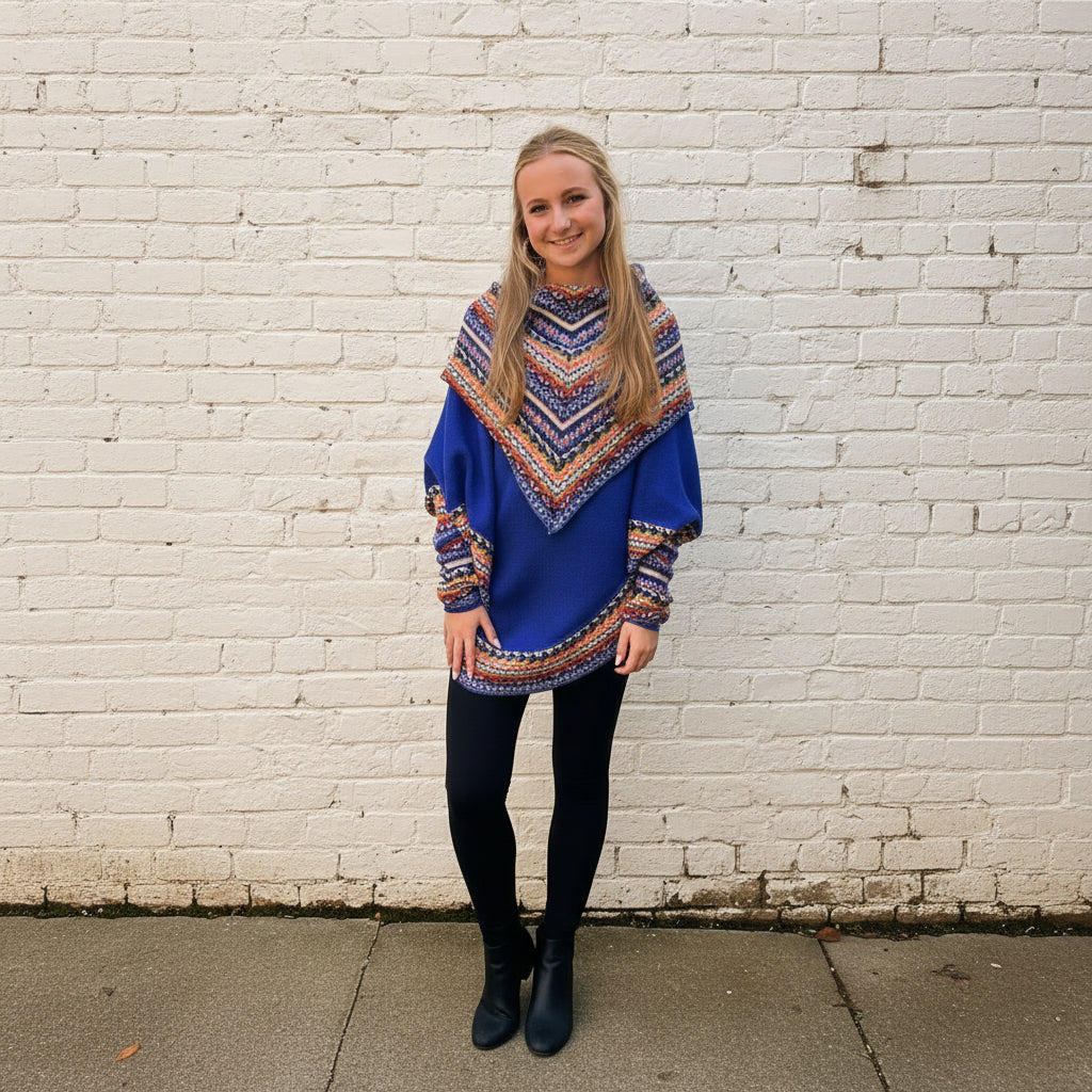 Bright Blue Alpaca Poncho