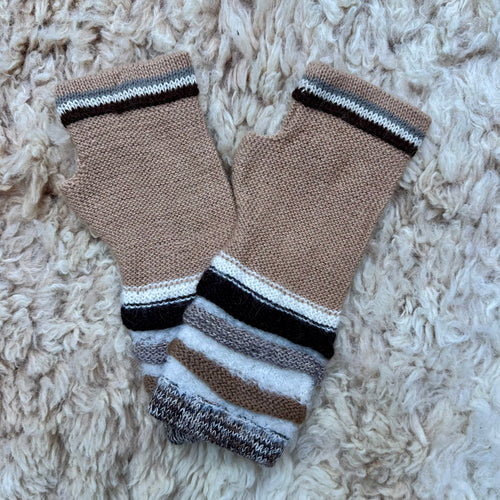 Camel Baby Alpaca Fingerless Gloves | Natural Beige Wrist Warmers